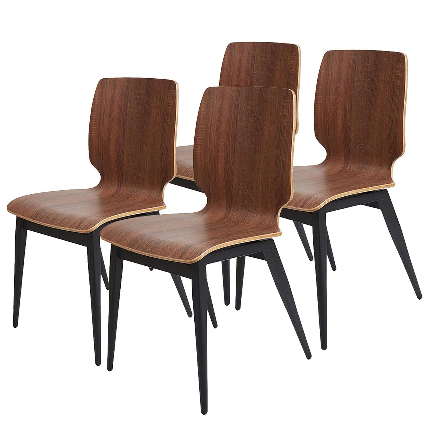 Set of 4 Modern Kitchen Chairs with Wooden Seats Metal Legs Dining Sid