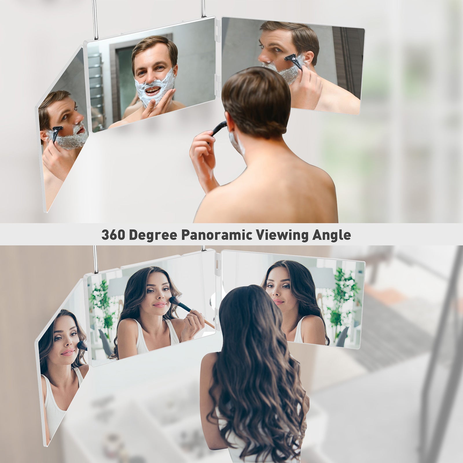 3 Way Trifold Haircut Mirror with Adjustable Telescoping Hooks, 360 Degree Mirror for Hair Cutting - Luckyermore