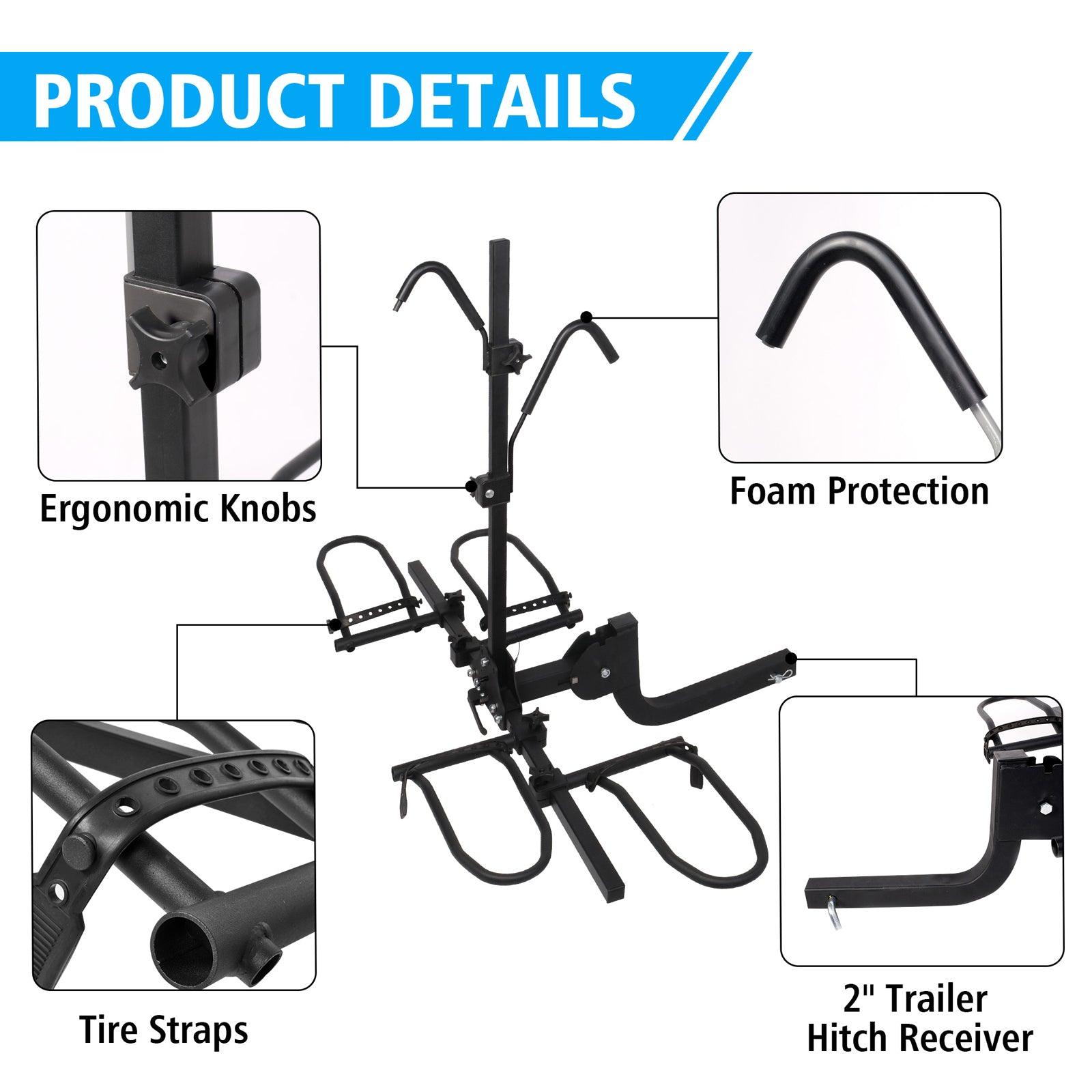 LUCKYERMORE Hitch Mount Bike Rack for 2 Bikes Platform Style Bicycle Carrier for Car with 2" Hitch Receiver, Folding