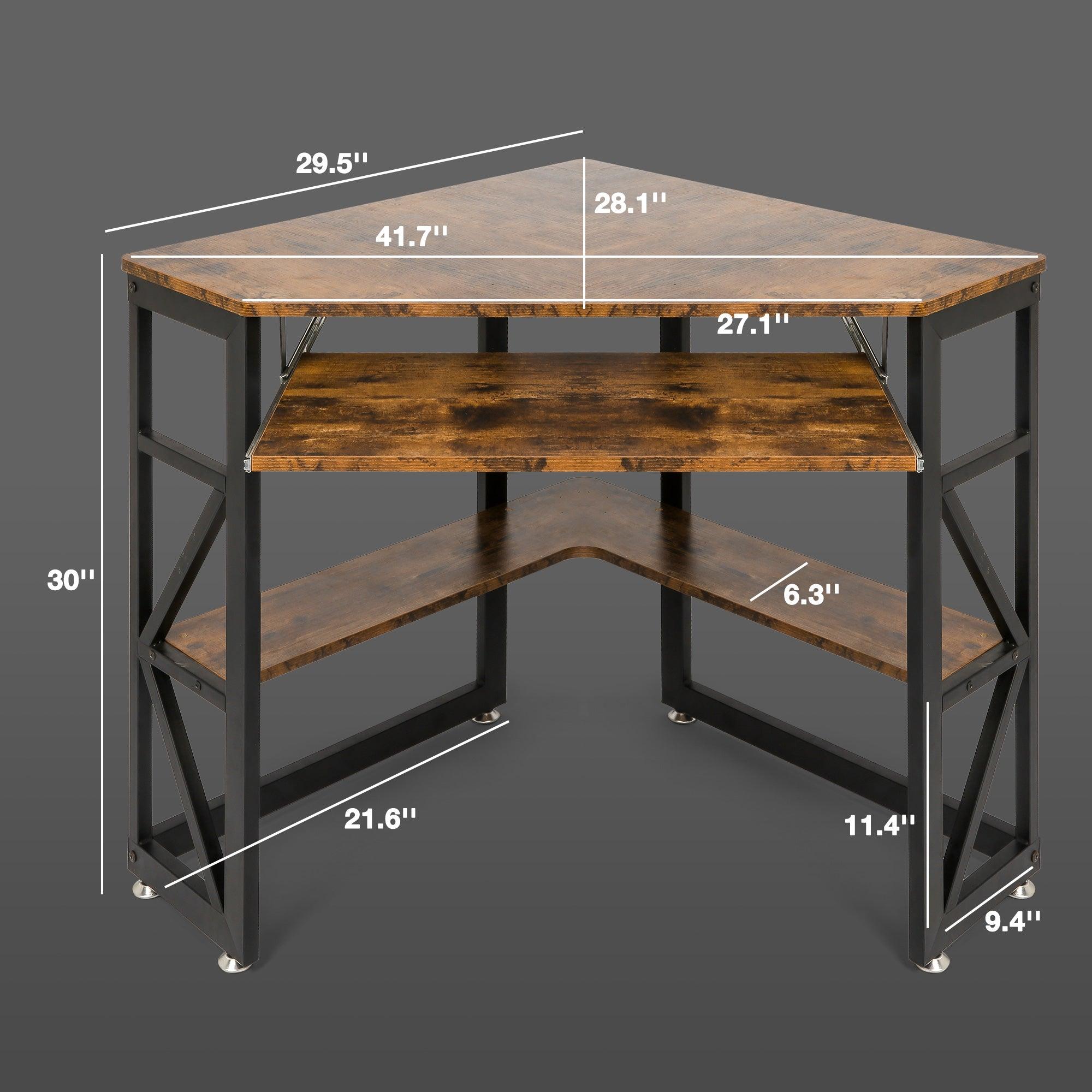 Corner Desk for Small Space Home Office Computer Desk Writing Table with Storage Shelves and Bookshelf, Brown - Luckyermore