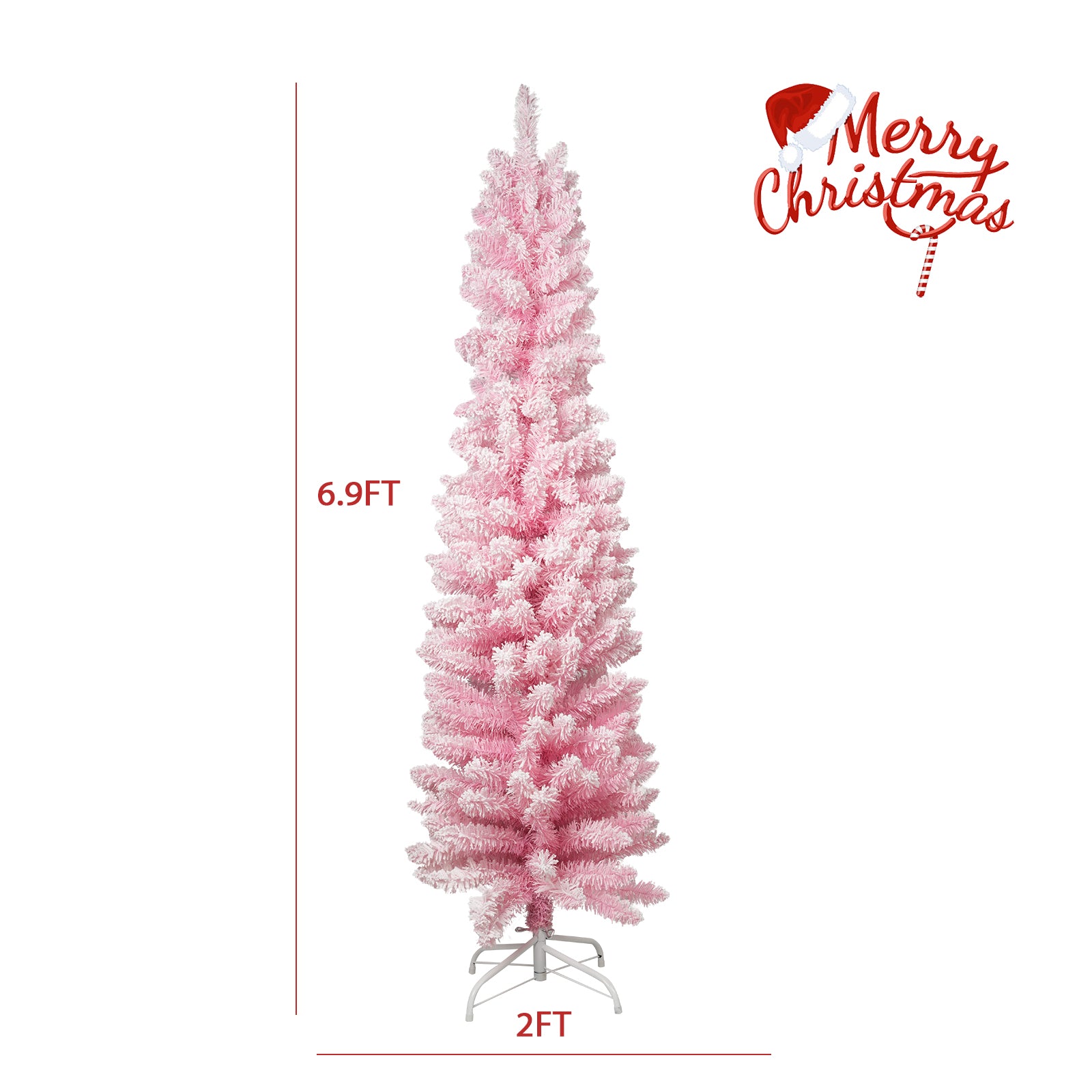 Luckyermore 6.9ft Pink Artificial Christmas Tree Xmas Tree with 450 Branch Tips Metal Stand