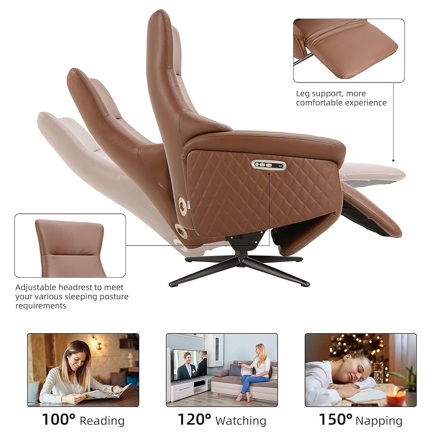 Zero Gravity Power Recliner Chair Single Sofa with Adjustable Backrest and Lift Footrest, Brown - Luckyermore