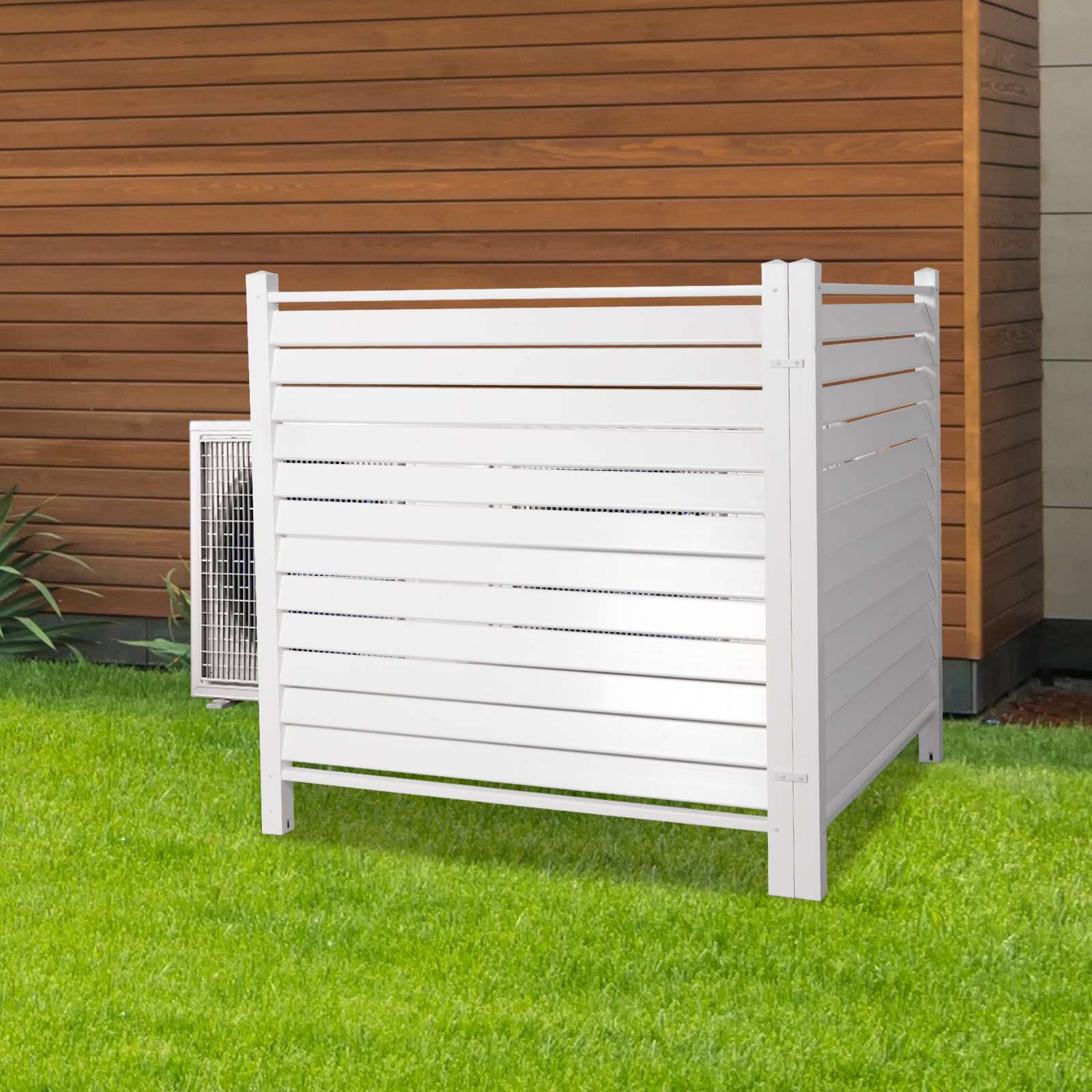 48"W × 48"H Air Conditioner Fence Louvered 2 Panels Outdoor Privacy Vinyl Fence Panels, White - Luckyermore