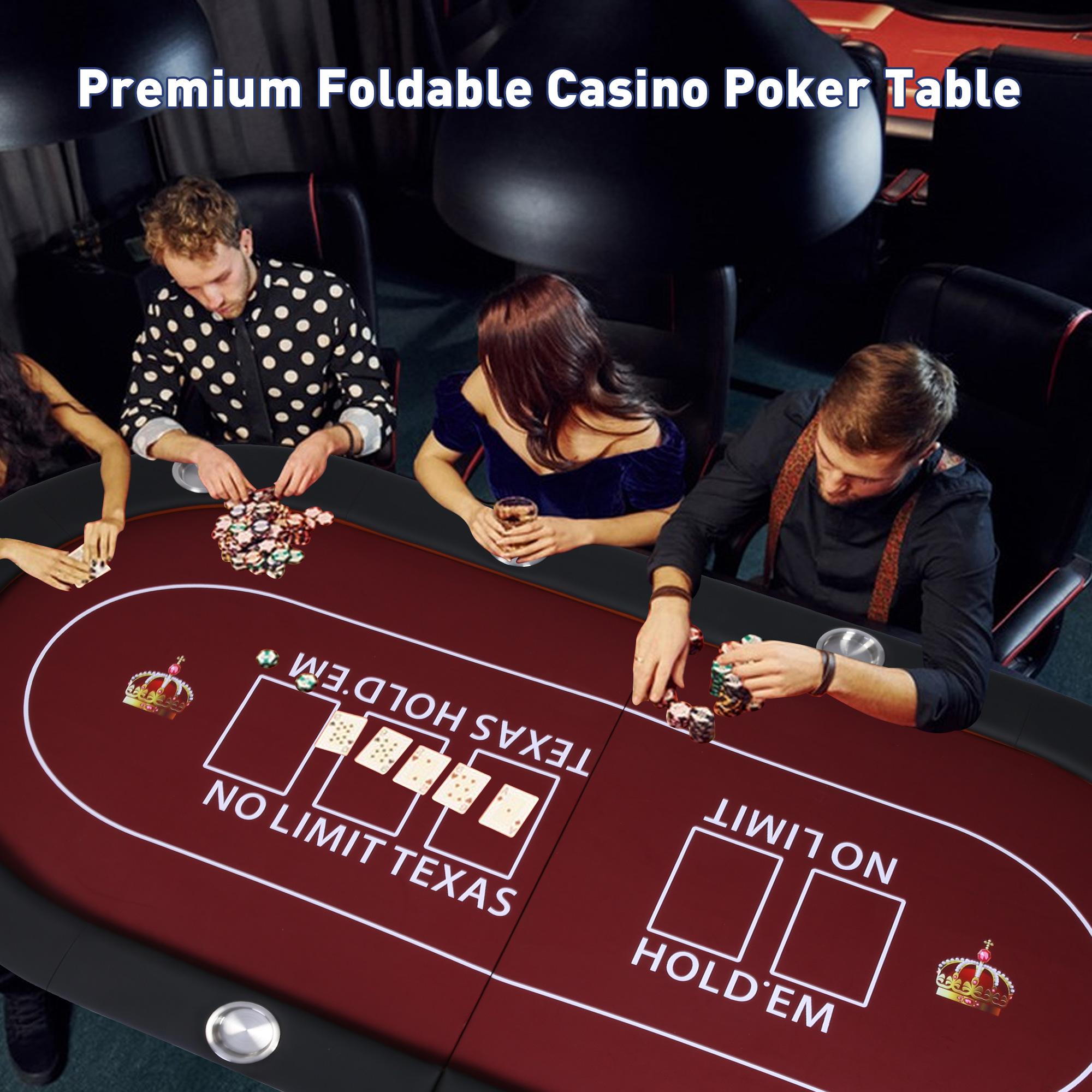 Upgraded 90.5" Folding Poker Table 10 Player Casino Texas Holdem Table for Blackjack Board Game, Red - Luckyermore