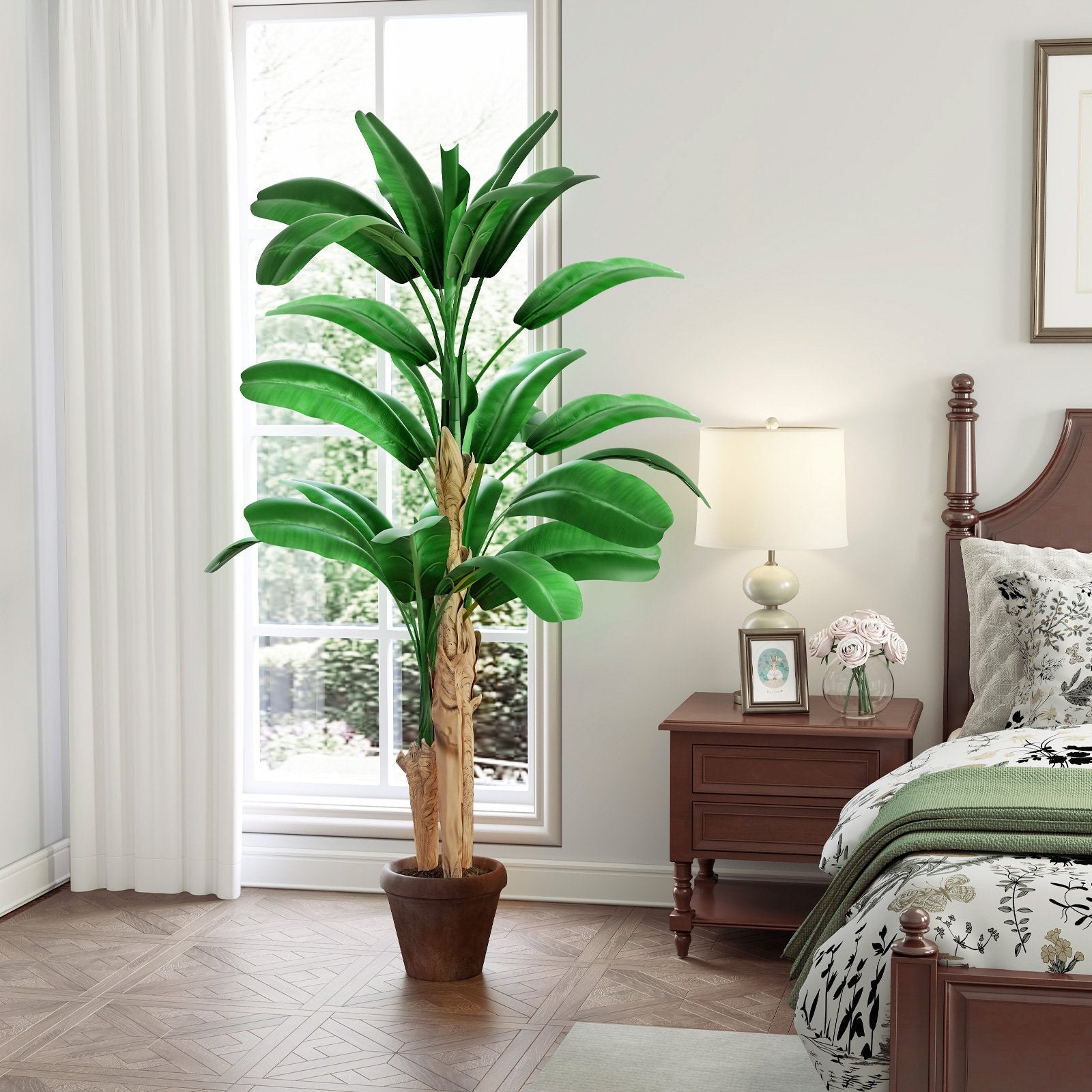 6.2ft Artificial Banana Tree Plant with Decorative Leaves Faux Plant with Pot, Green - Luckyermore