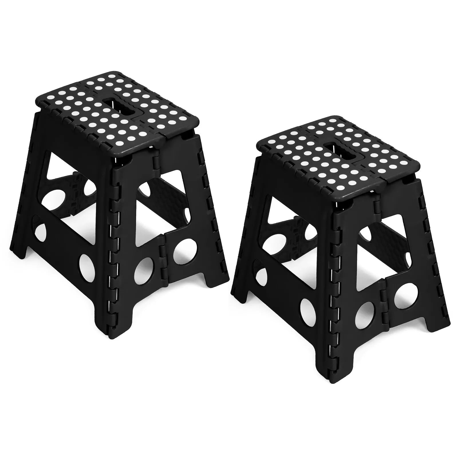 Set of 2 Folding Step Stool 15.7" with Non-Slip Surface and Portable Handle, Black - Luckyermore