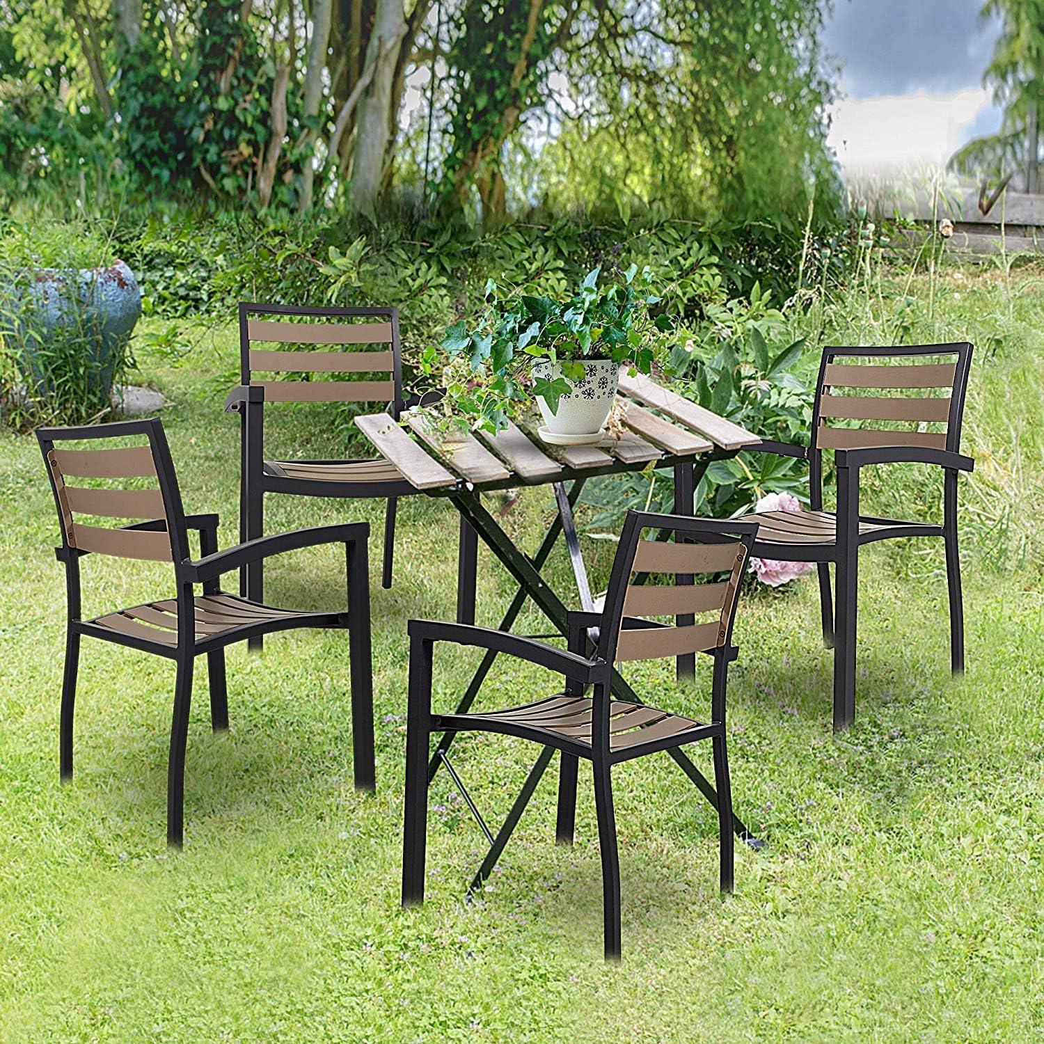 LUCKYERMORE Set of 4 Patio Chairs with Armrest Outdoor Dining Chair Stackable Armchair