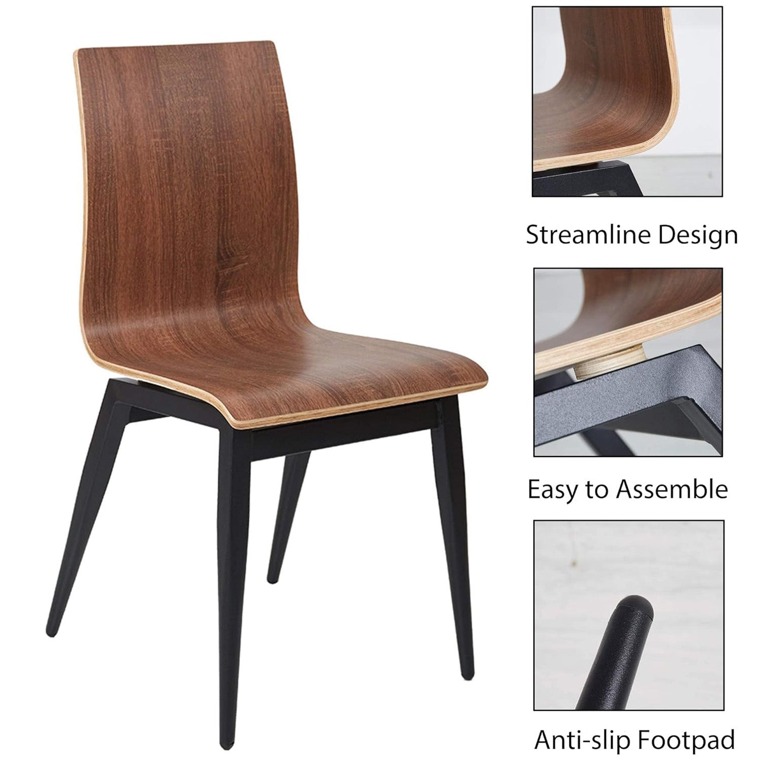 LUCKYERMORE Set of 4 Modern Kitchen Chairs with Wooden Seat and Metal Legs Dining Side Chair, Brown