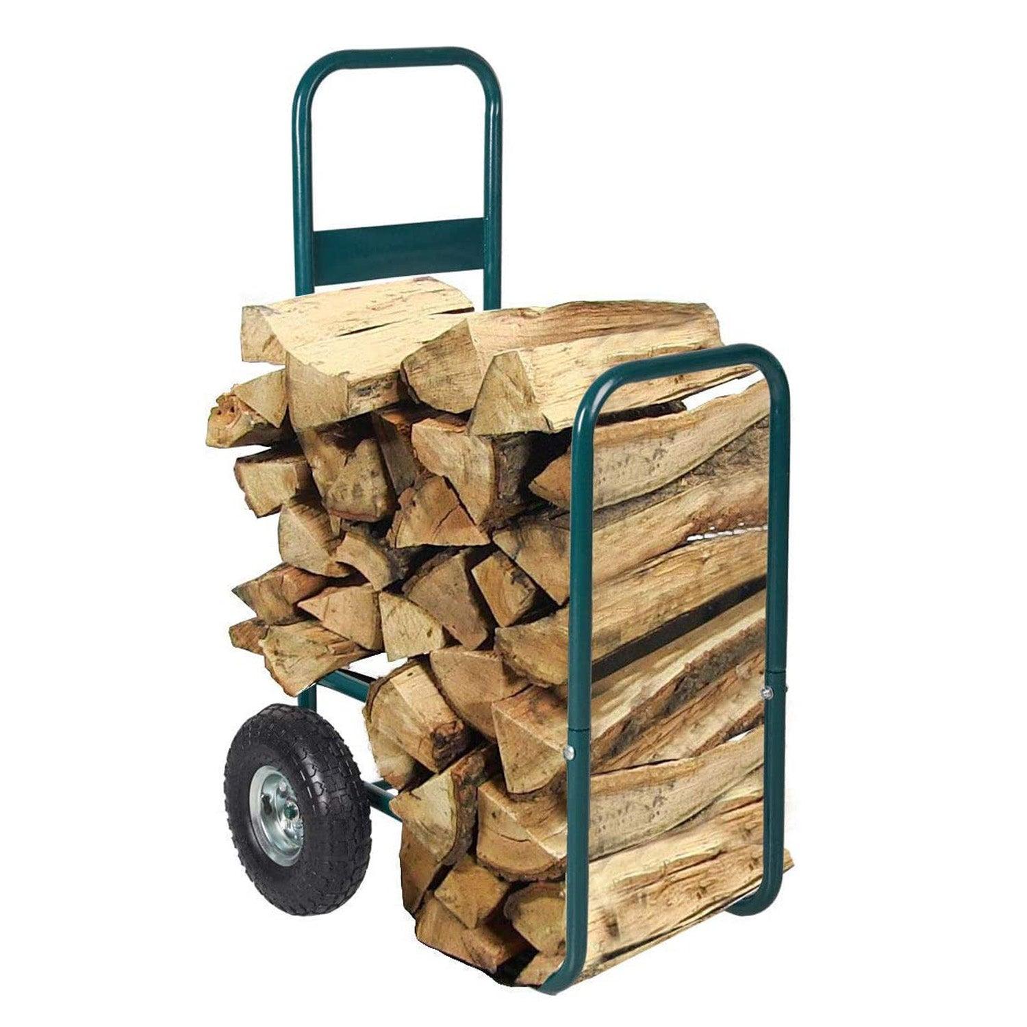 Firewood Log Rack Carrier Cart Wood Rack Storage Mover with Rolling Wheel - Luckyermore