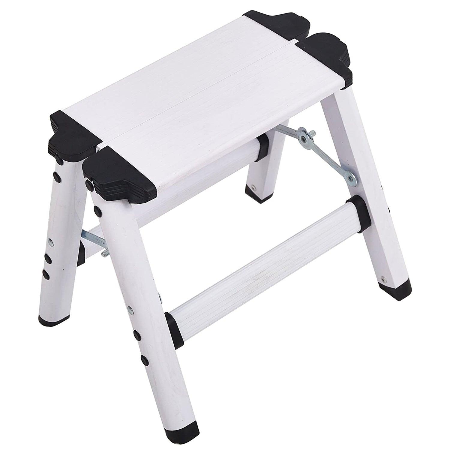 2 Step Stool Folding Small Step Ladder Compact Lightweight Aluminum, 12" - Luckyermore