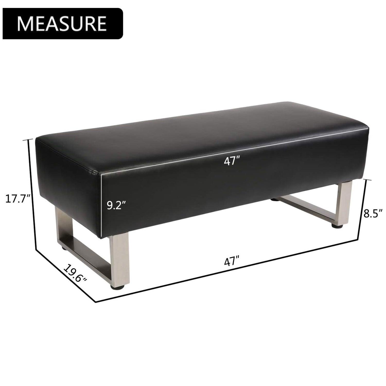 47"L Modern PU Leather Dining Room Bench Upholstered Padded Seat, Black - Luckyermore