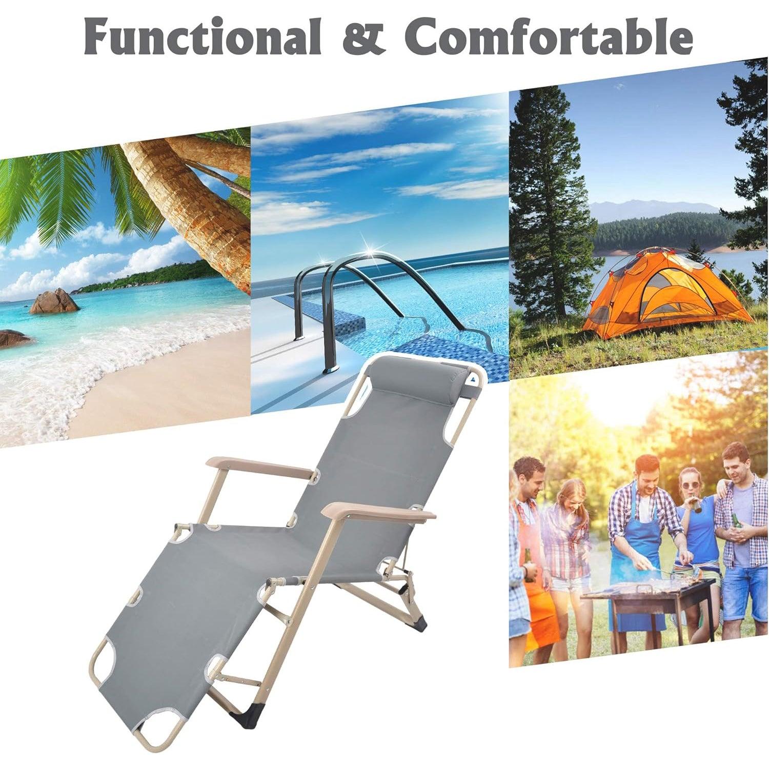 LUCKYERMORE Set of 2 Foldable Outdoor Patio Chaise Lounge Chairs 70"L Folding Recliner, Gray