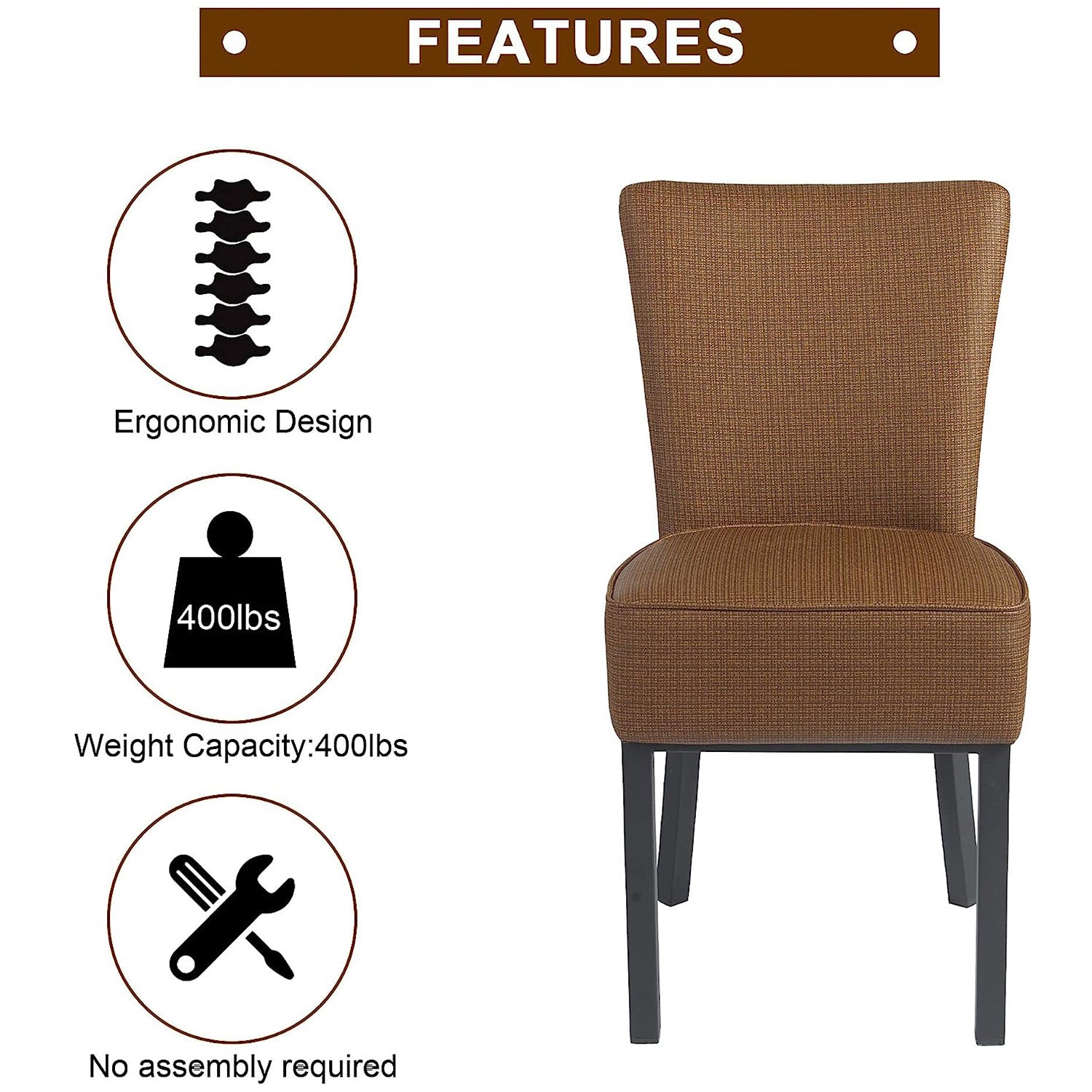 UCKYERMORE Set of 2 Upholstered Dining Chairs PU Leather Modern Dining Room Chairs, Coffee