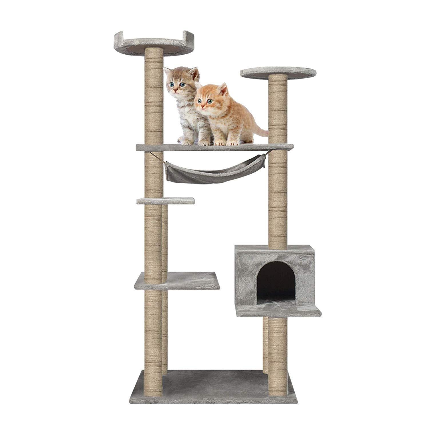 Large Cat Tree Cat Scratching Cat Climber with Condo Cat Tower Furniture and Hammock,Sisal-Covered, 19.7" - Luckyermore