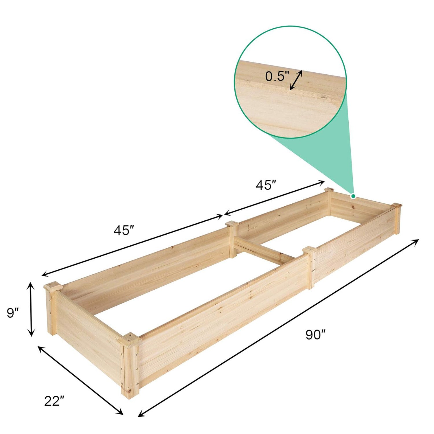 90"x22"x9" Raised Garden Bed Wooden Planter Box with 2 Separate Planting Space - Luckyermore