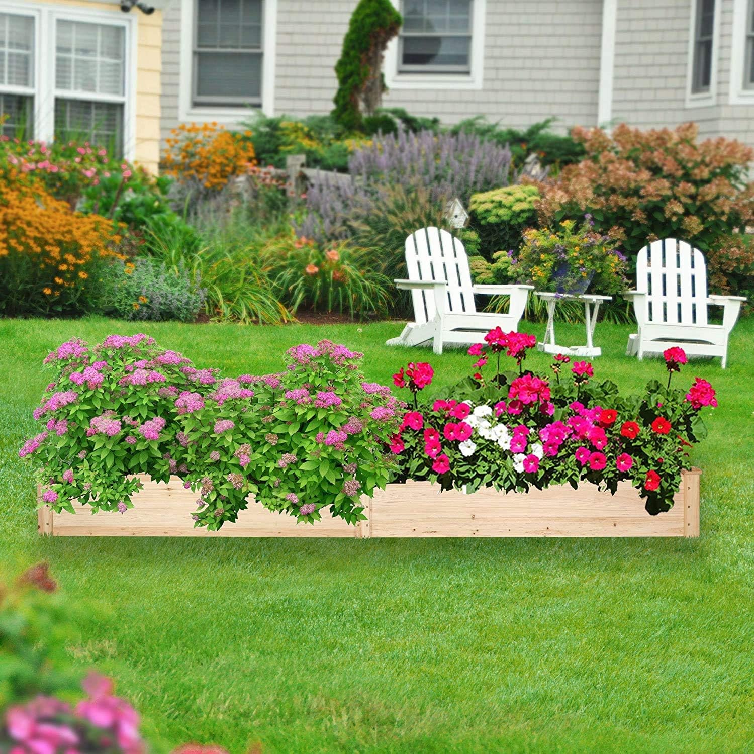 90"x22"x9" Raised Garden Bed Wooden Planter Box with 2 Separate Planting Space - Luckyermore