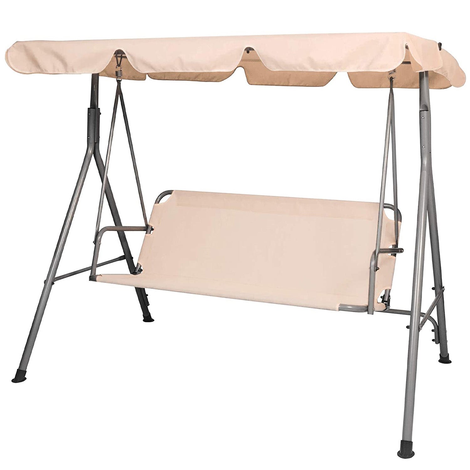 Patio Swing 3 Person Porch Swing with Adjustable Waterproof Canopy All Weather Resistant Swing Bench, Beige - Luckyermore