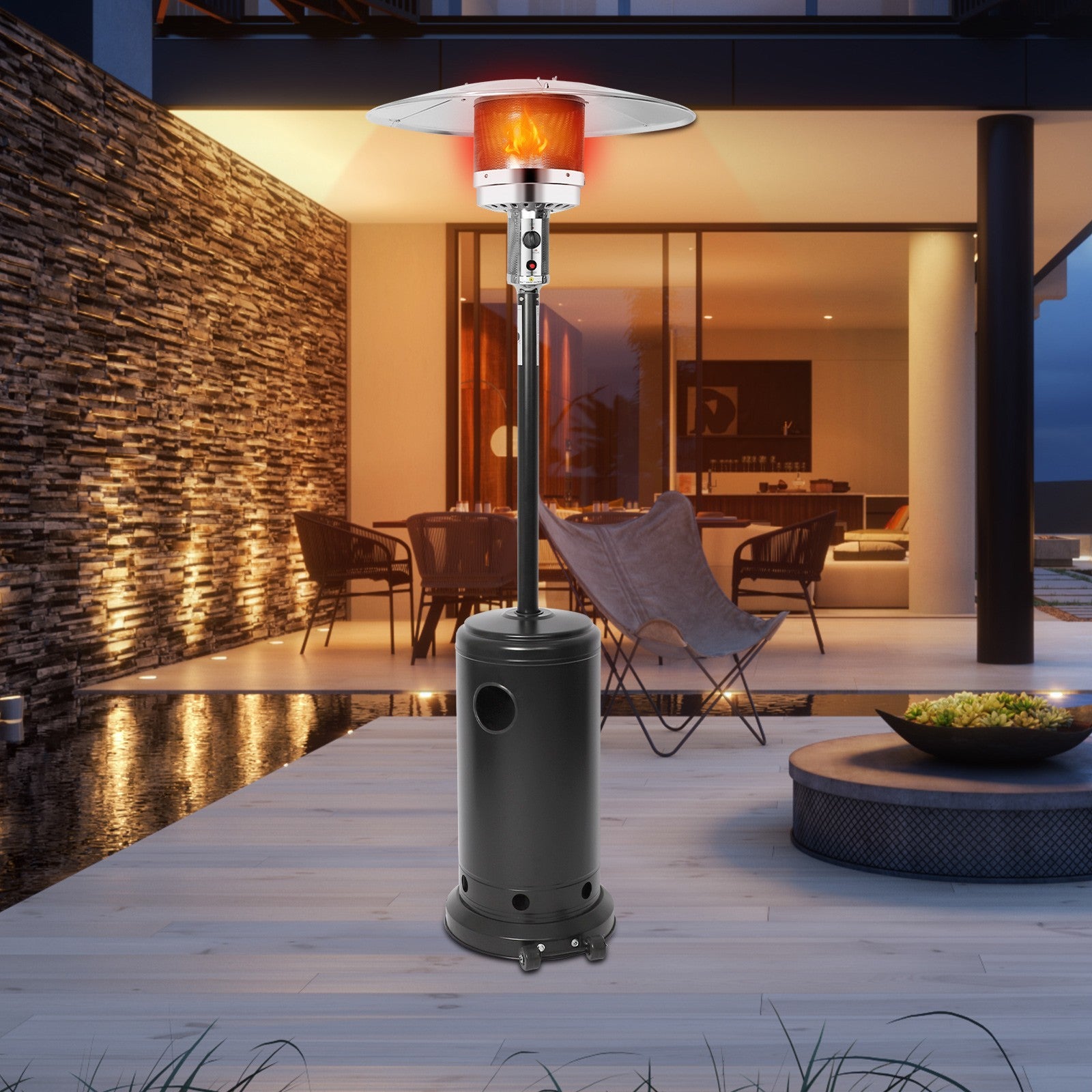 Stainless Steel Patio Heater Propane Outdoor Heater with Anti Tilt Switch, 87” High Quick Space Warm Up with Simple Ignition System Power Heater with Wheels, ETL Certified - Luckyermore