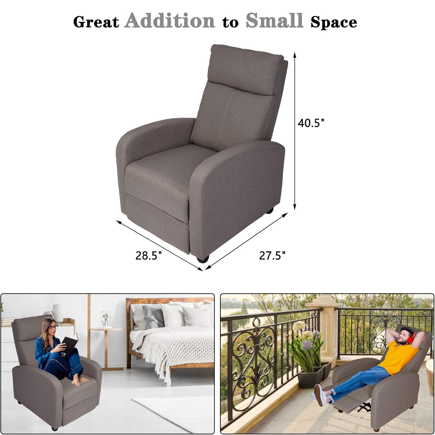 Adjustable Fabric Recliner Chair Ergonomic Recliner Sofa Padded Seat w/Thick Cushion & Backrest