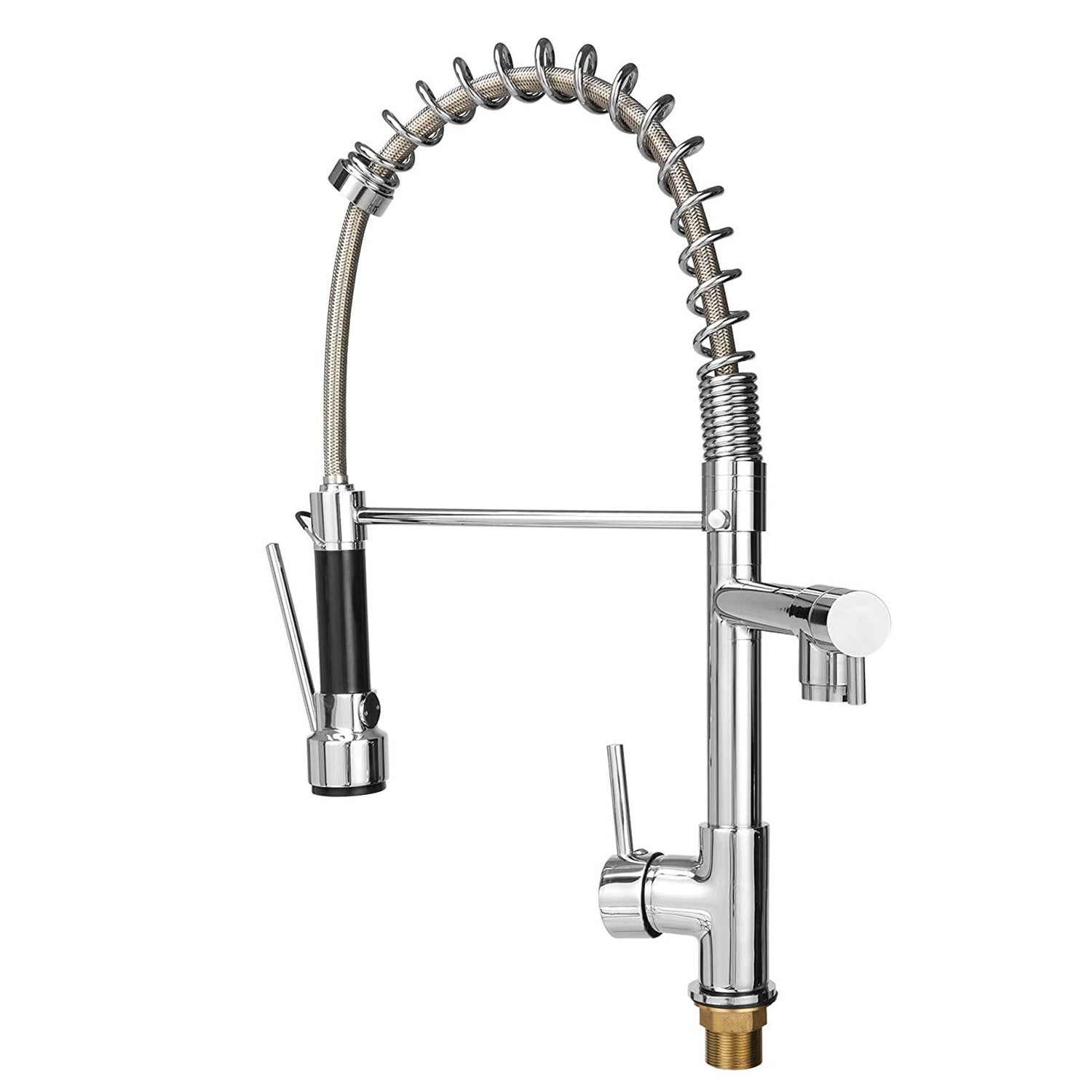 Commercial Kitchen Faucet with Pull Down Sprayer, High Arc Stainless Steel, 360 Swivel Single Handle Single Hole Spring Sink Faucet, Chrome - Luckyermore