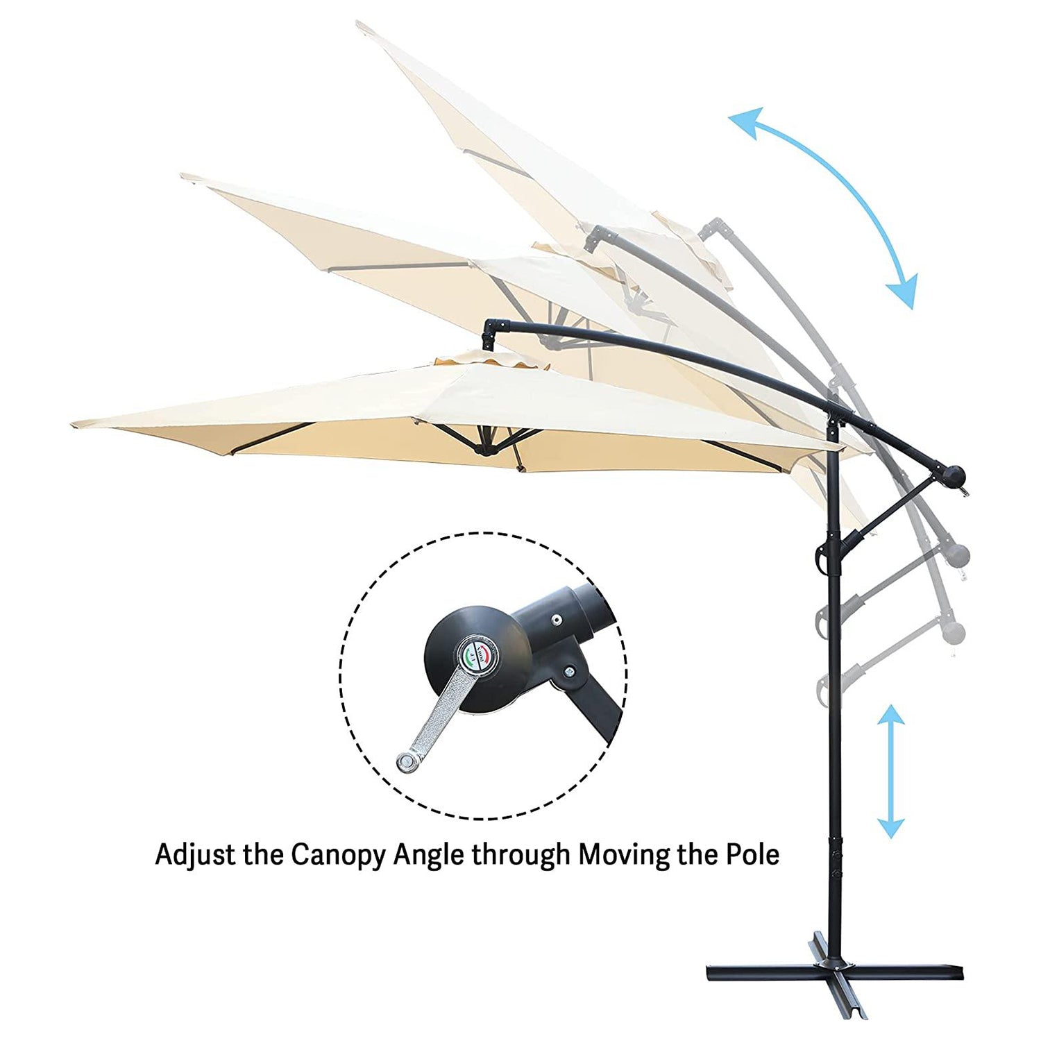 Patio Umbrella Outdoor Offset Hanging Umbrella with 6 Ribs and Crank, Beige - Luckyermore