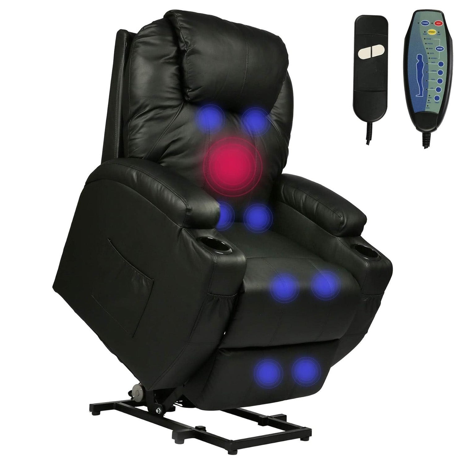 Single Electric Power Lift Recliner Chair for Elderly, Massage Chair Sofa with Heat Remote, Black - Luckyermore