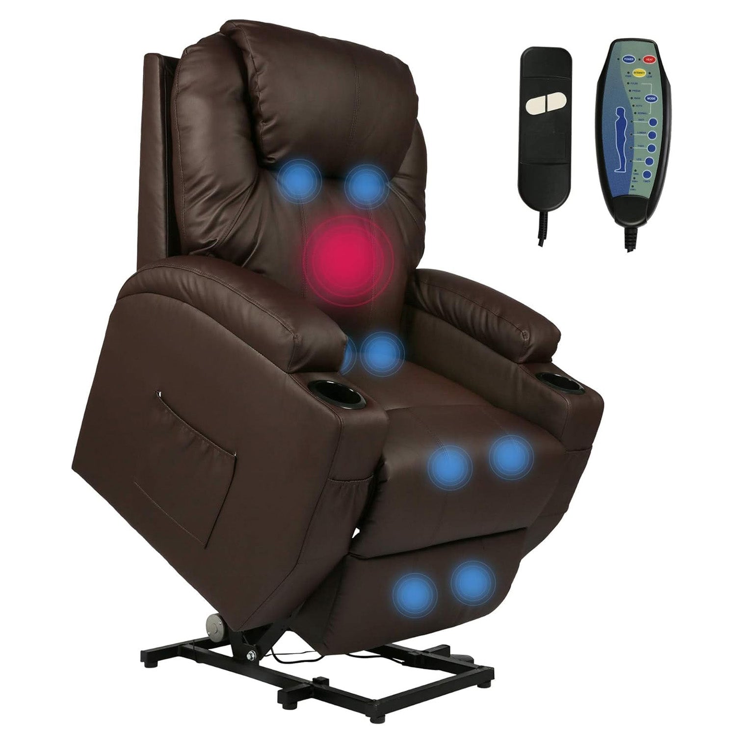 Single Electric Power Lift Recliner Chair for Elderly, Massage Chair Sofa with Heat Remote, Brown - Luckyermore