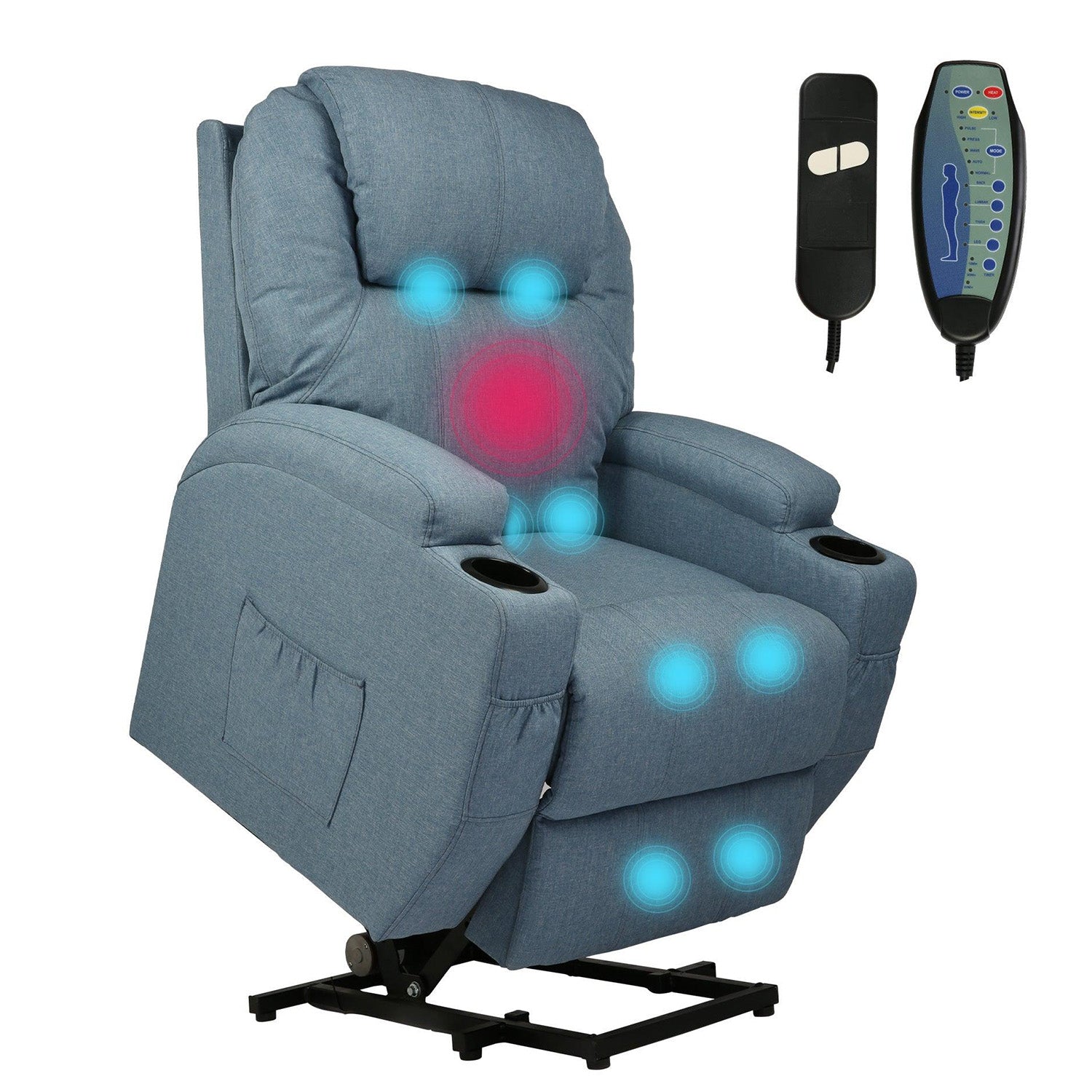 Single Electric Power Lift Recliner Chair for Elderly, Massage Chair Sofa with Heat Remote, Blue - Luckyermore