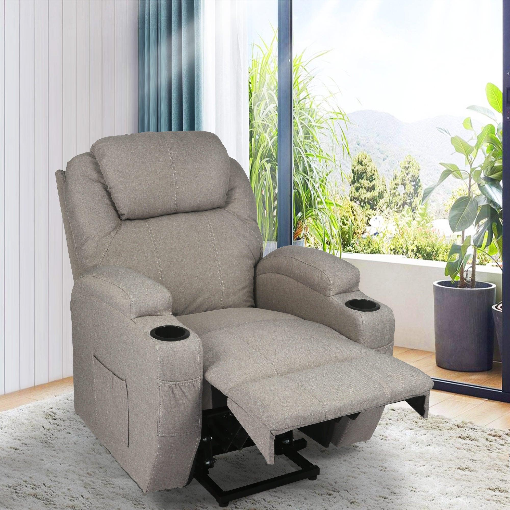 Single Electric Power Lift Recliner Chair for Elderly, Massage Chair Sofa with Heat Remote, Gray - Luckyermore