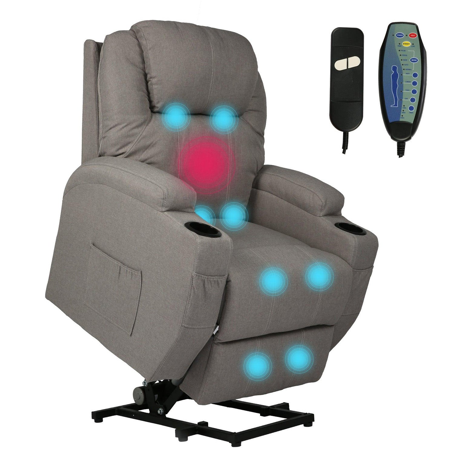 Single Electric Power Lift Recliner Chair for Elderly, Massage Chair Sofa with Heat Remote, Gray - Luckyermore