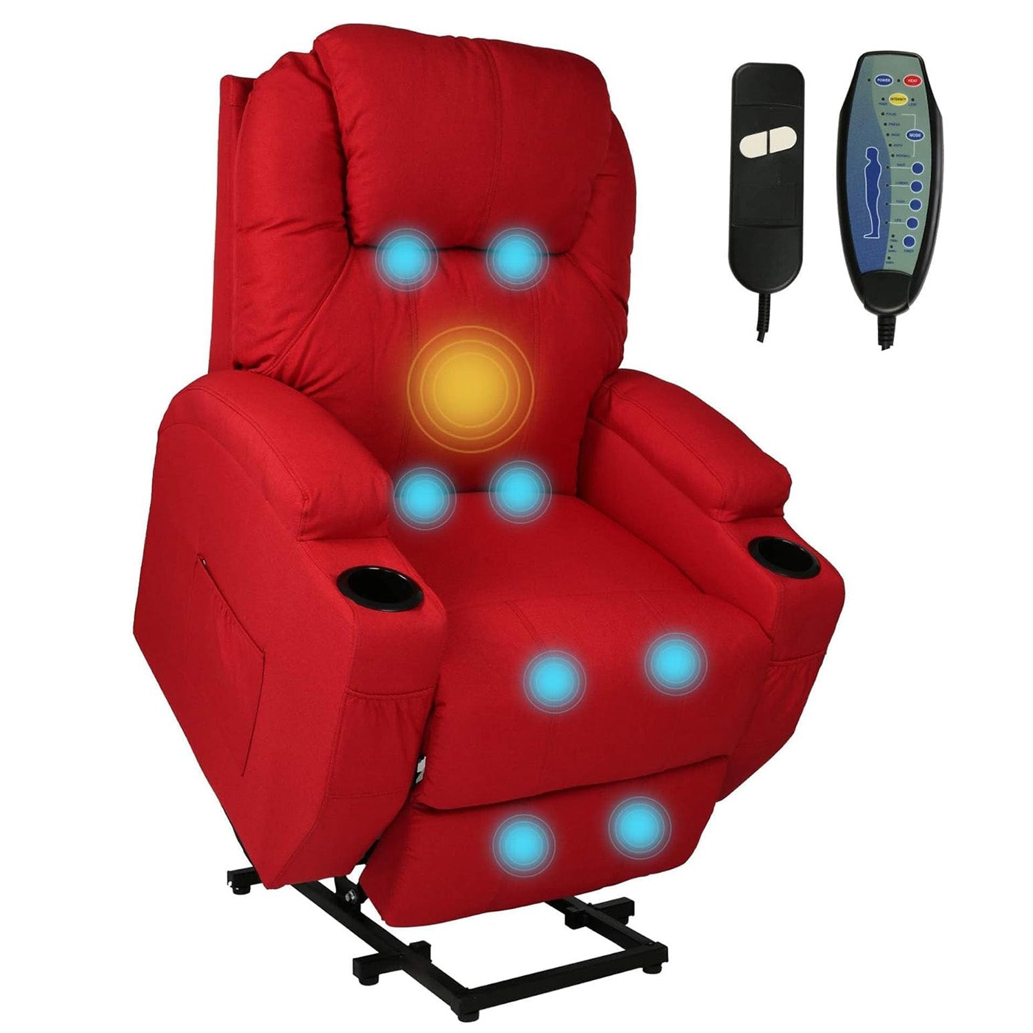 Single Electric Power Lift Recliner Chair for Elderly, Massage Chair Sofa with Heat Remote, Red - Luckyermore