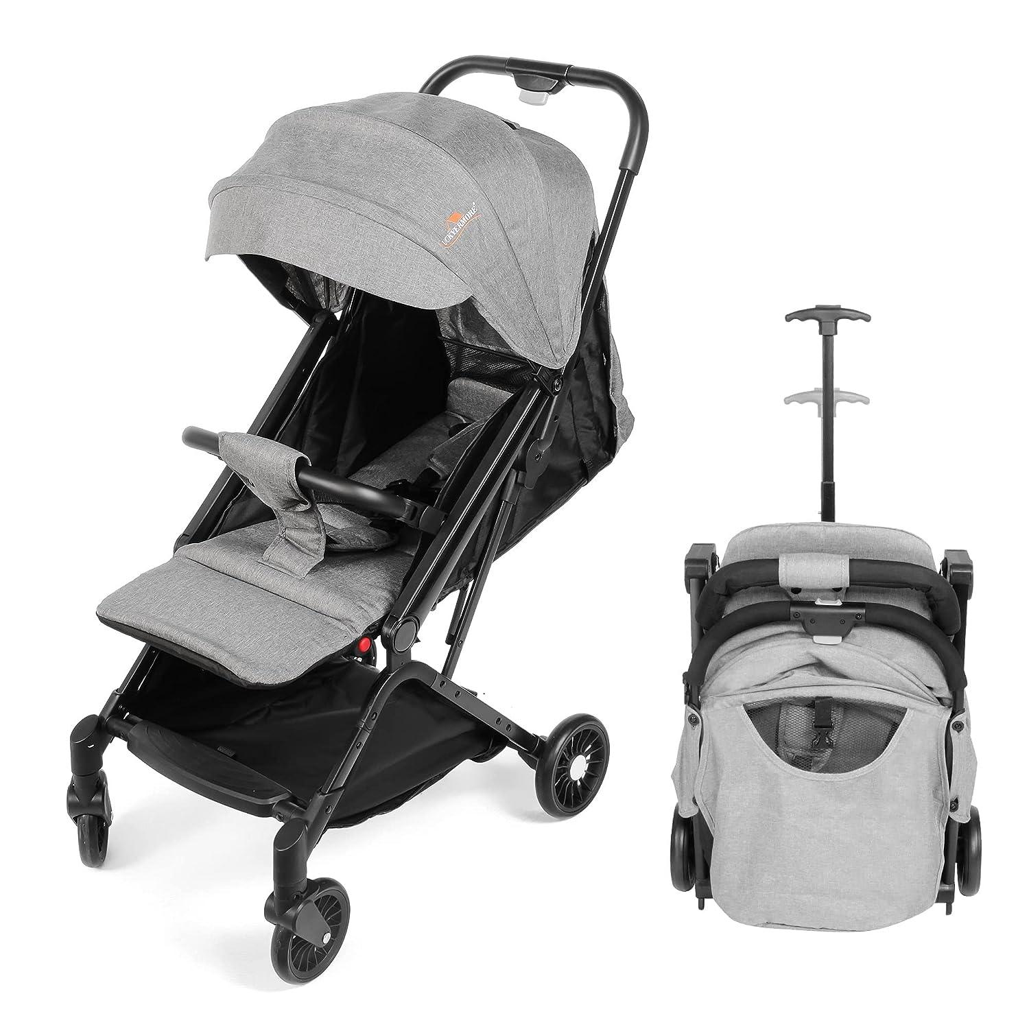 Lightweight Foldable Baby Stroller One Hand Fold Pushchair with Adjustable Backrest Gray