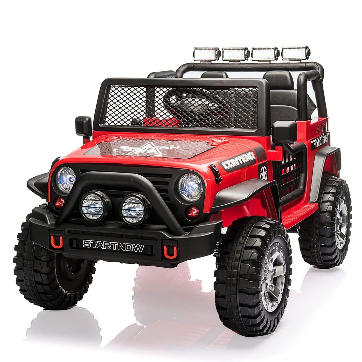 2 Seater Kids Ride On Truck Car 12V Jeeps Car w/Parent Remote Control, Spring Suspension, LED Lights, Music Player - Luckyermore