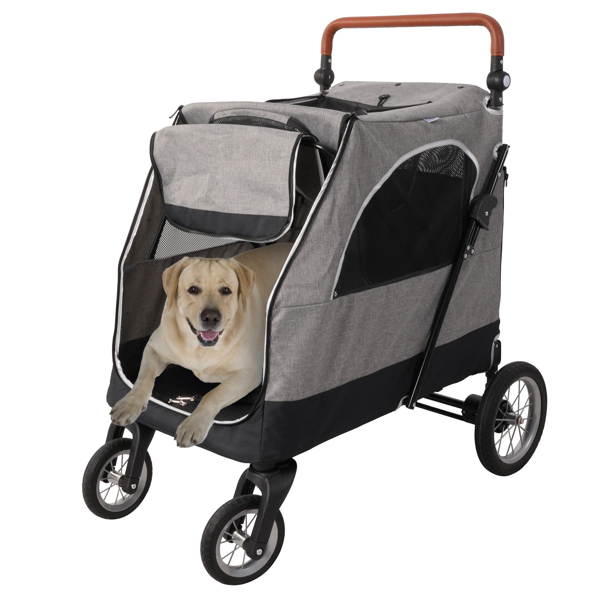 Foldable Travel Dog Stroller Pet Carrier with Adjustable Handle Mesh Window, Gray - Luckyermore