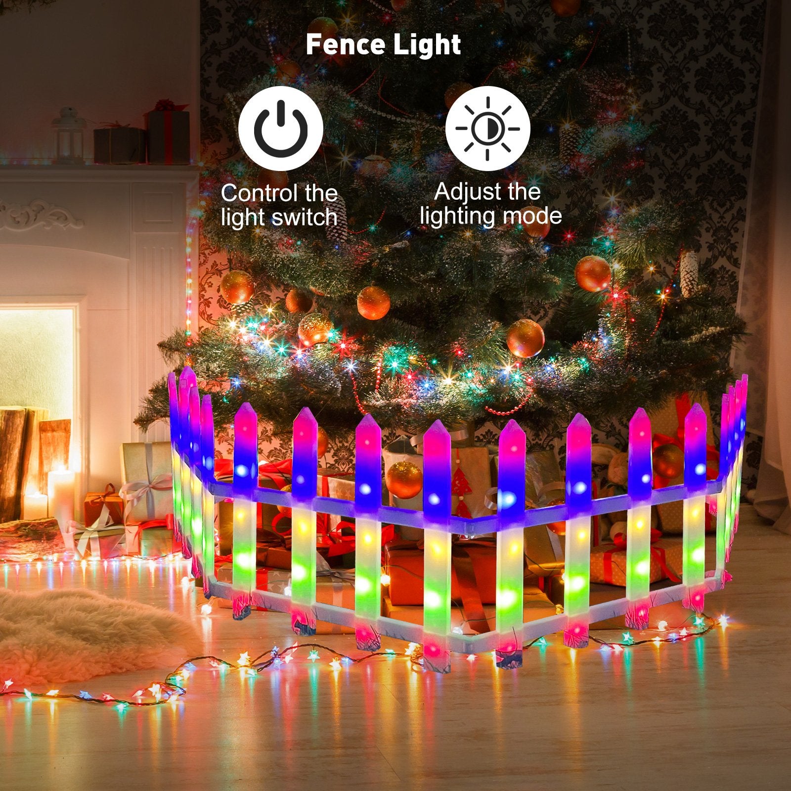 8 Pieces Multi-Color Garden Fence Lights Christmas Tree Fence Lights with 8 Lighting Modes - Luckyermore