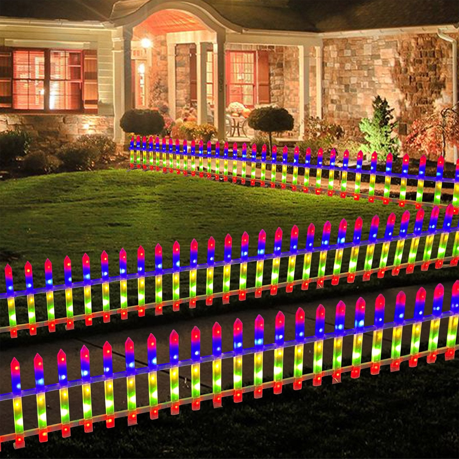 8 Pieces Multi-Color Garden Fence Lights Christmas Tree Fence Lights with 8 Lighting Modes - Luckyermore