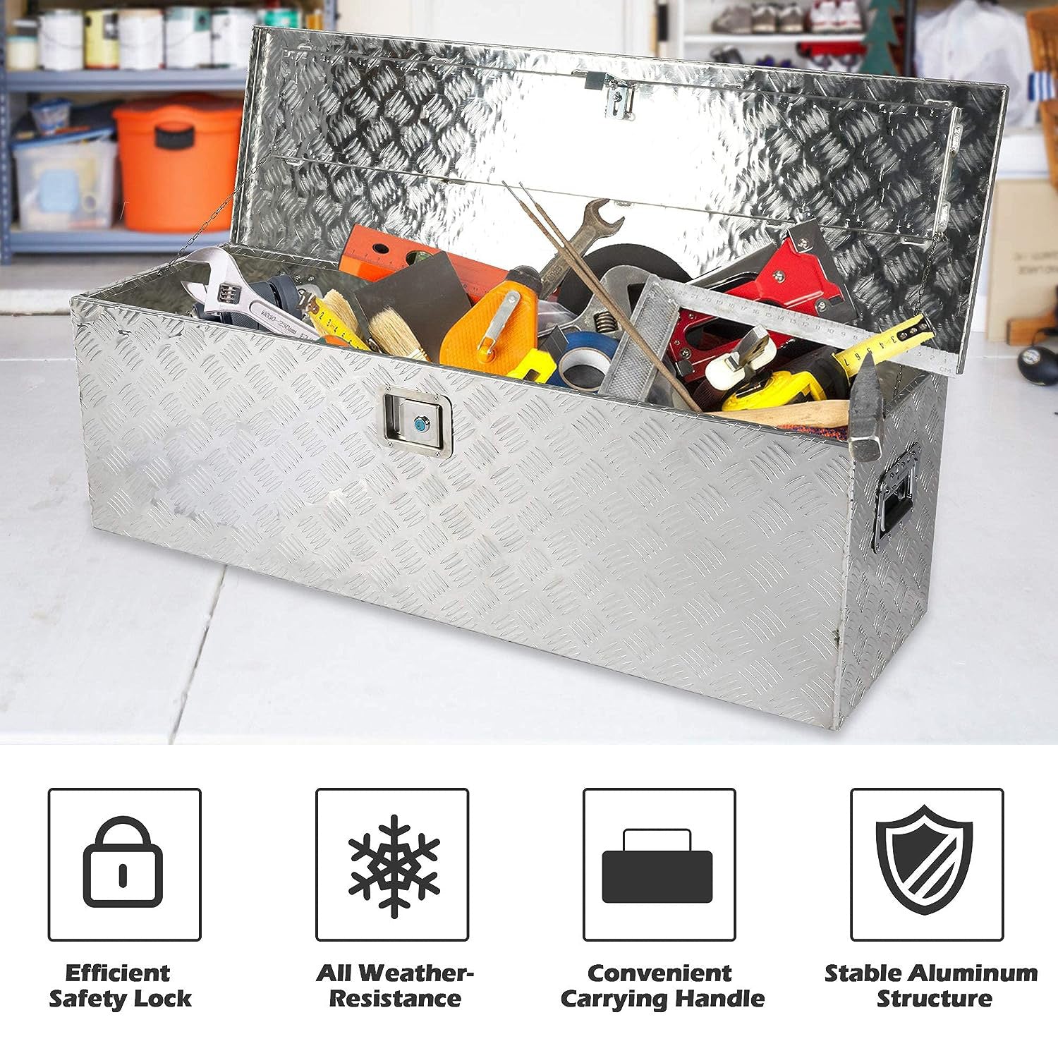 48.4" Aluminum Truck Tool Box Trailer Cargo Box Storage Organizer with Lock, Silver - Luckyermore