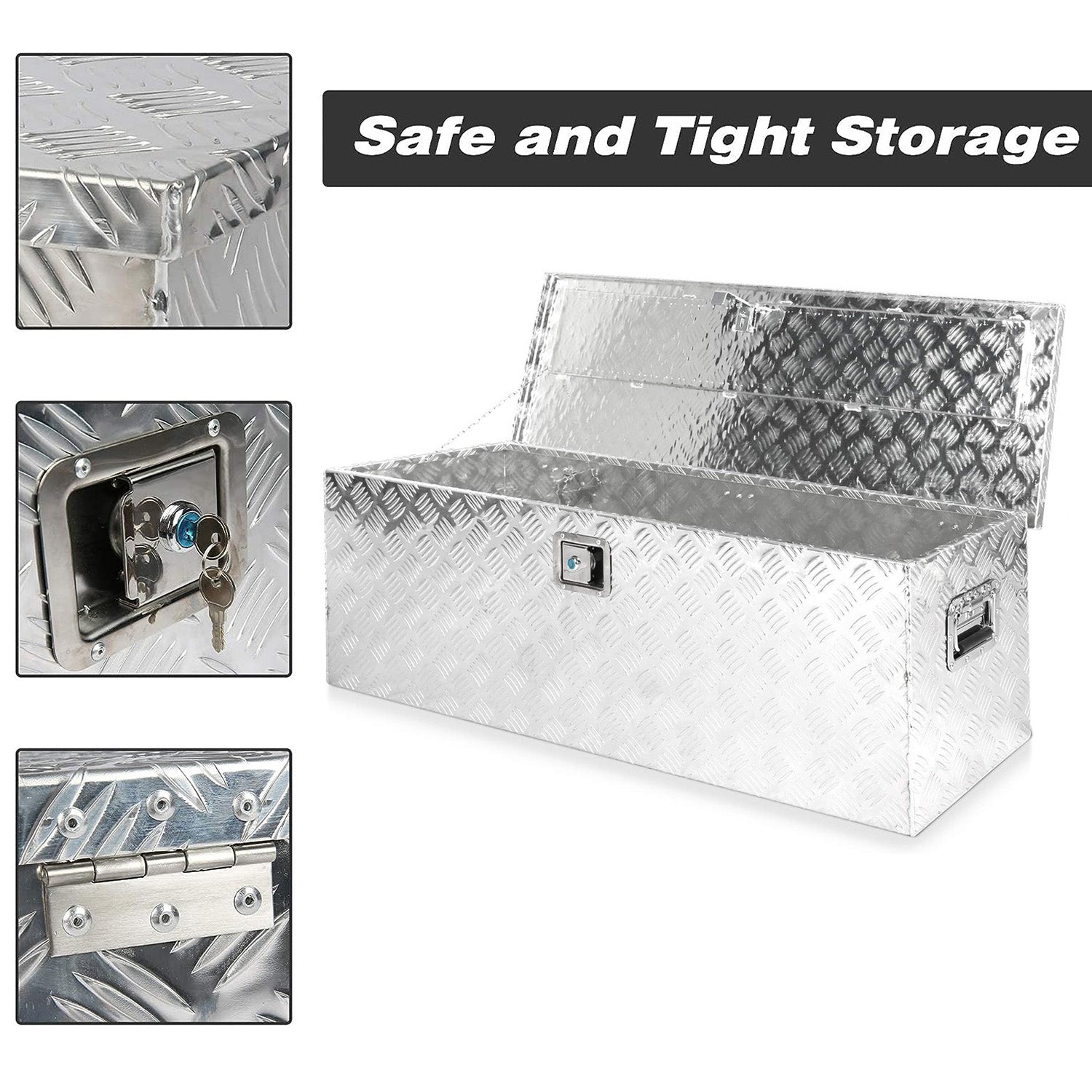 48.4" Aluminum Truck Tool Box Trailer Cargo Box Storage Organizer with Lock, Silver - Luckyermore