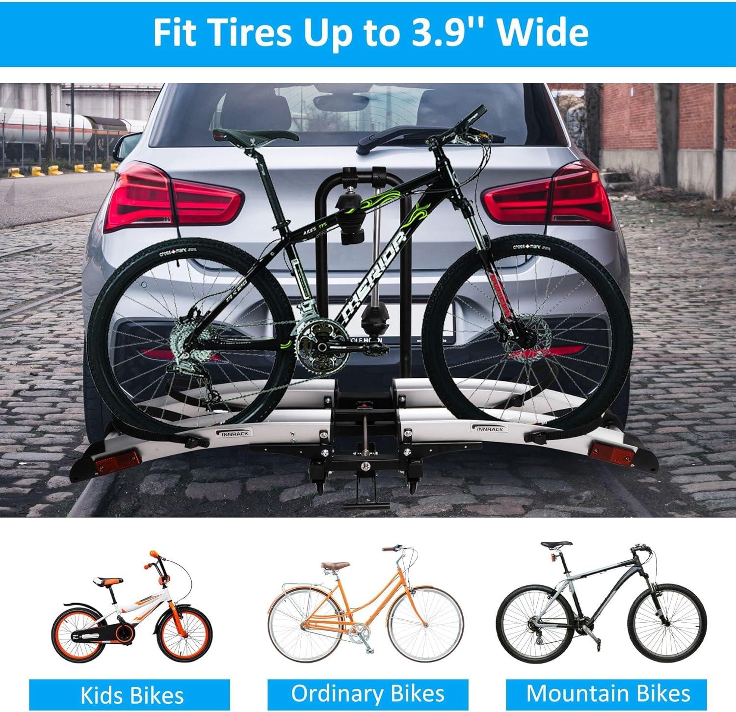 Hitch Bike Rack for 2 Bikes with Wheels Foldable Platform Style Bicycle Car Racks - Luckyermore