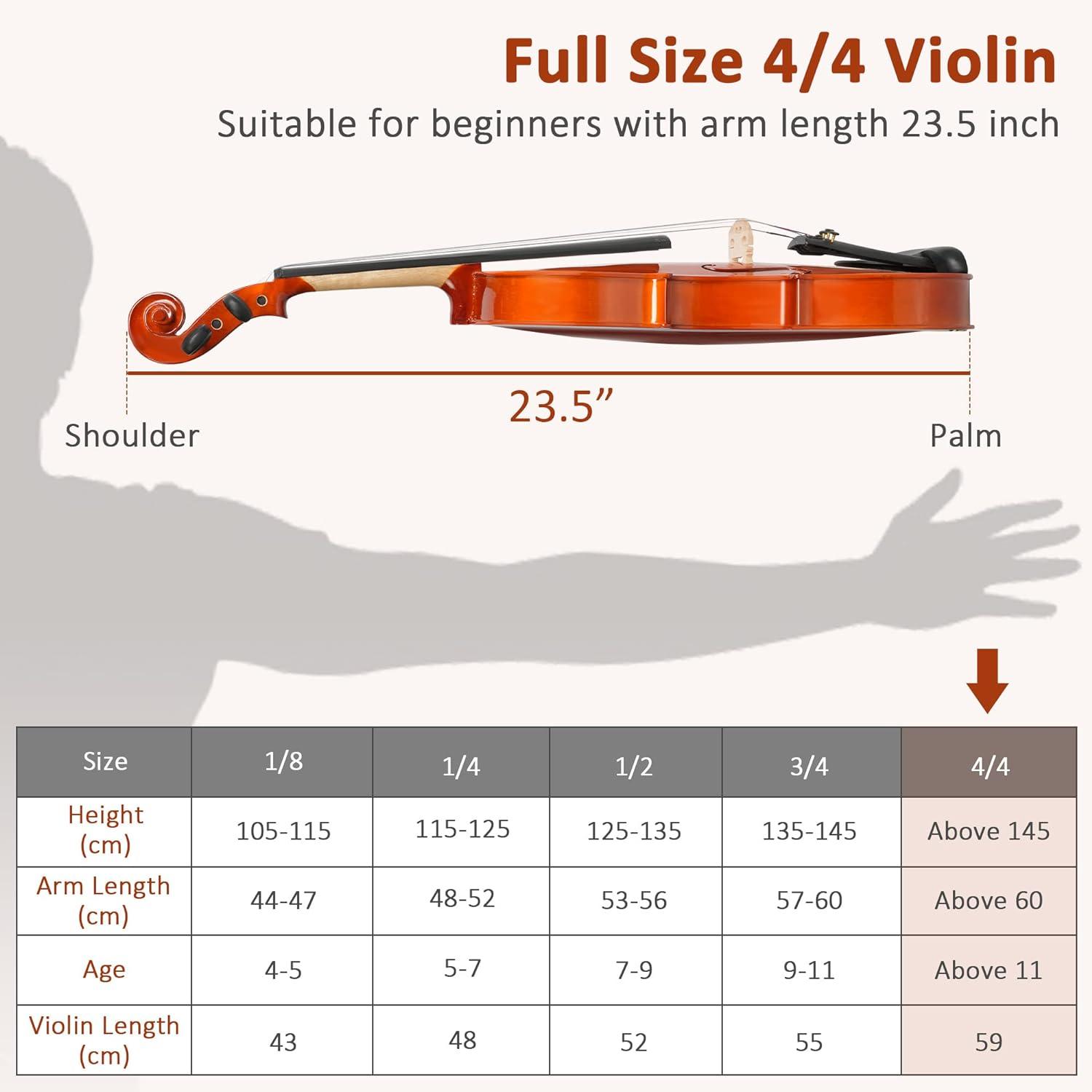 4/4 Full-Size Maple Acoustic Violin Set for Beginners with Case, Bow, Bridge, Rosin, Brown - Luckyermore