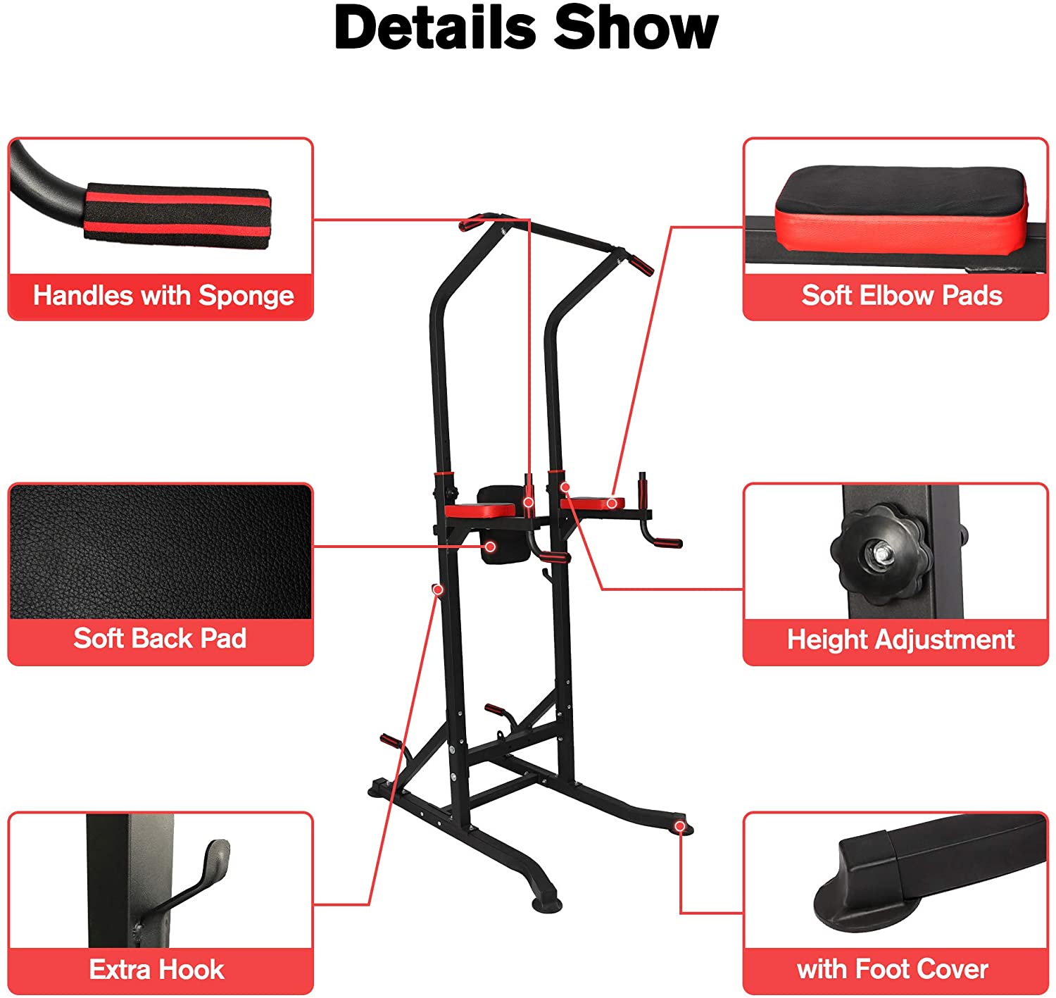 Power Tower Home Gym Pull Up Workout Dip Stand Bar Station Strength Training Fitness Exercise Equipment - Luckyermore