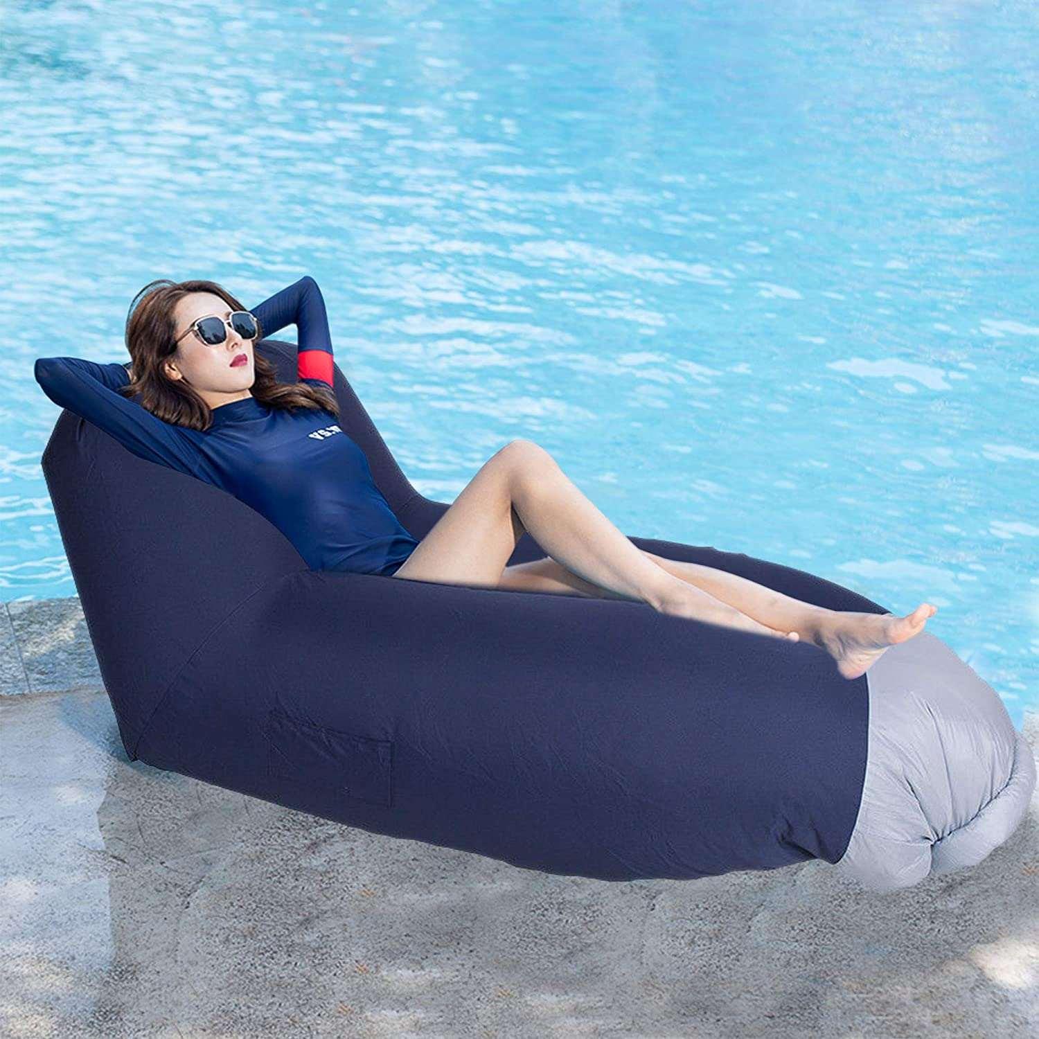 Adjustable Backrest Air Bed Sofa Inflatable Portable Hangout Sofa with Carry Bag Perfect for Camping Park Hiking Travelling Picnics Pool Music Festivals