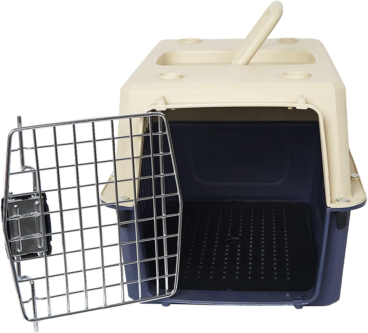 Small Plastic Cat Dog Carrier Cage Portable Pet Box Airline Approved Pet Kennel Blue