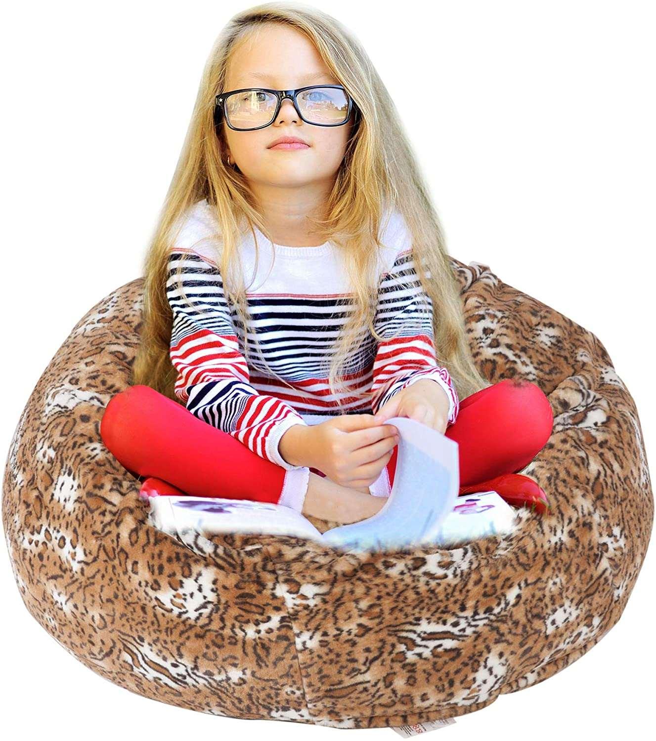 Big Plush Bean Bag Chair,Comfy Furry Lounger Sofa Seat with Detachable Covers,Luxury Memory Sponge Filled Furniture Leopard Print